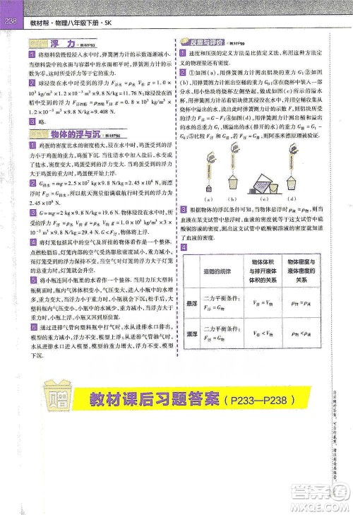 南京师范大学出版社2021初中物理教材帮八年级下册人教版参考答案 南京师范大学出版社2021初中物理教材帮八年级下册人教版参考答案