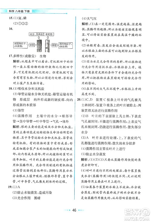 现代教育出版社2021教材解读科学八年级下册ZJ浙教版答案