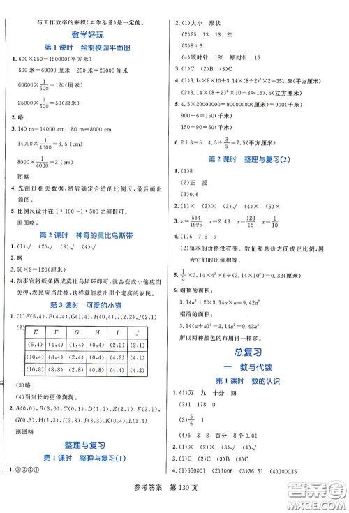 沈阳出版社2021中辰传媒黄冈名师天天练六年级数学下册北师大版双色版答案