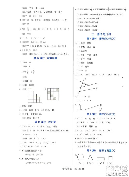 沈阳出版社2021中辰传媒黄冈名师天天练六年级数学下册北师大版双色版答案