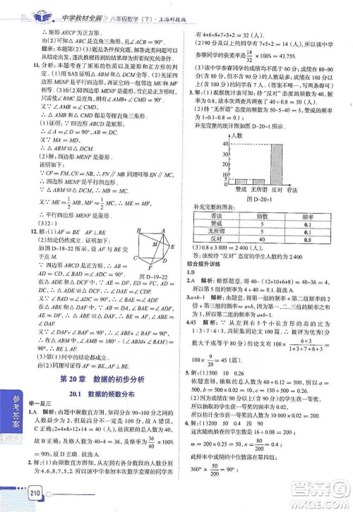 陕西人民教育出版社2021中学教材全解八年级数学下册上海科技版参考答案