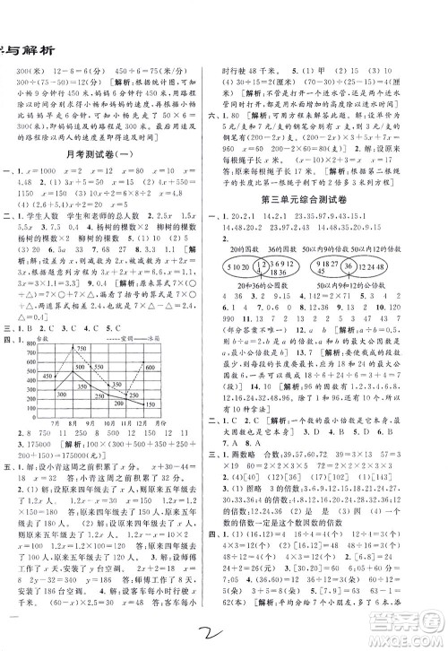 新世纪出版社2021同步跟踪全程检测及各地期末试卷精选数学五年级下册苏教版答案