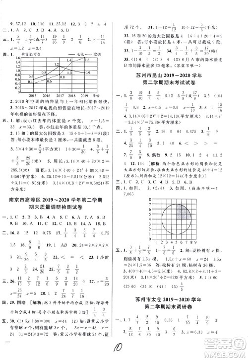 新世纪出版社2021同步跟踪全程检测及各地期末试卷精选数学五年级下册苏教版答案