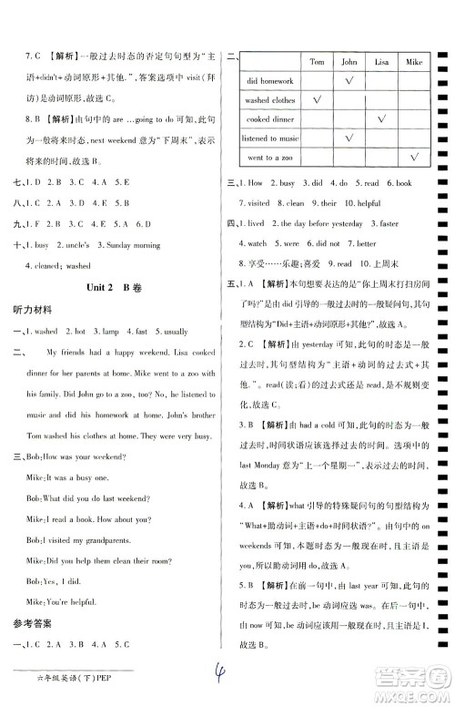 开明出版社2021最新AB卷小学三年级起点六年级英语下PEP人教版答案 开明出版社2021最新AB卷小学三年级起点六年级英语下PEP人教版答案