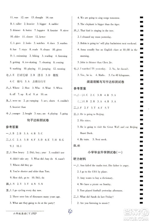 开明出版社2021最新AB卷小学三年级起点六年级英语下PEP人教版答案 开明出版社2021最新AB卷小学三年级起点六年级英语下PEP人教版答案