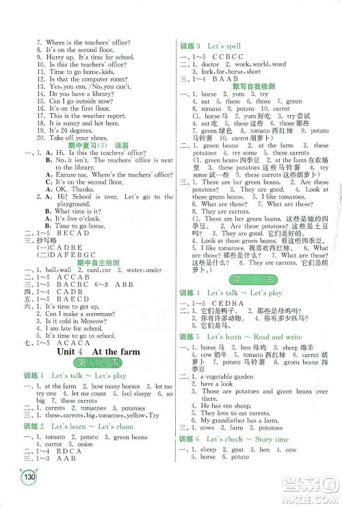 江苏人民出版社2021小学英语默写高手四年级下册人教PEP版参考答案