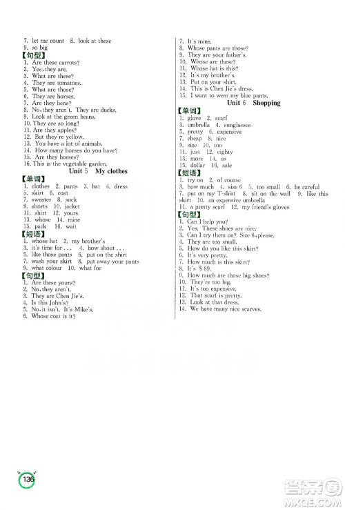 江苏人民出版社2021小学英语默写高手四年级下册人教PEP版参考答案