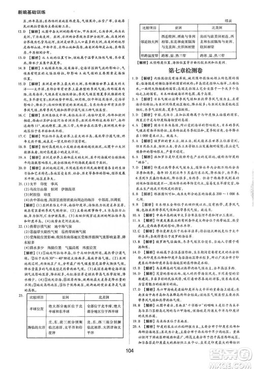 黄山书社2021新编基础训练地理七年级下册人教版参考答案