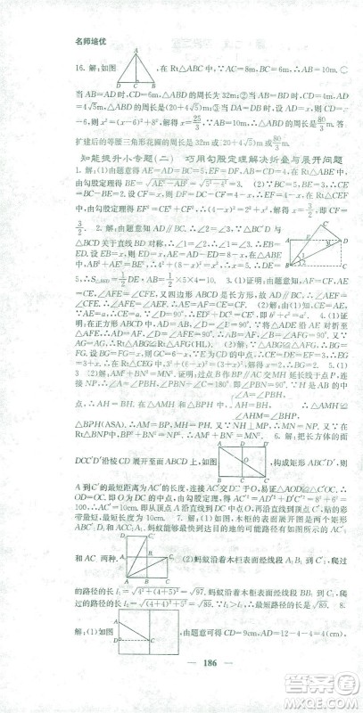 四川大学出版社2021名校课堂内外数学八年级下册人教版答案