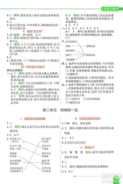 陕西人民教育出版社2021小学教材全解三年级下册科学教科版参考答案