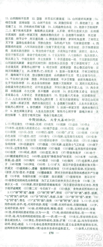 四川大学出版社2021名校课堂内外语文九年级下册人教版答案