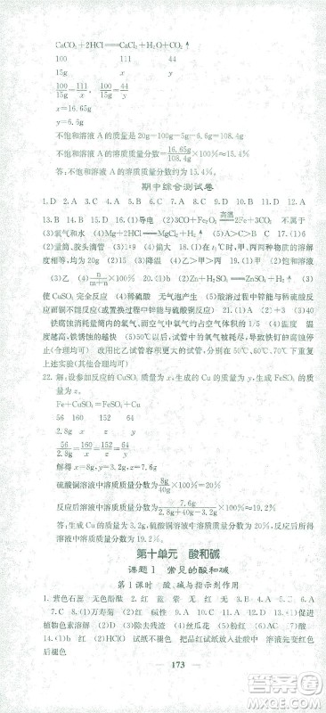 四川大学出版社2021名校课堂内外化学九年级下册人教版答案