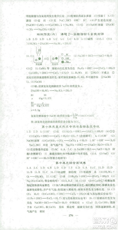 四川大学出版社2021名校课堂内外化学九年级下册人教版答案