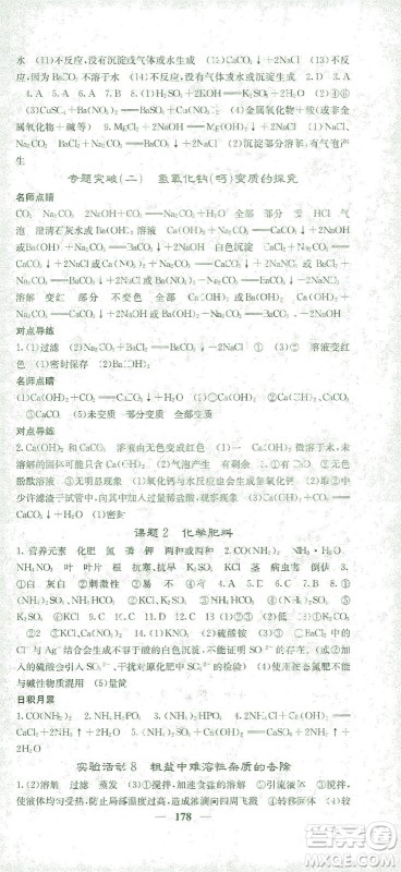 四川大学出版社2021名校课堂内外化学九年级下册人教版答案