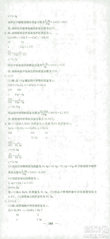 四川大学出版社2021名校课堂内外化学九年级下册人教版答案