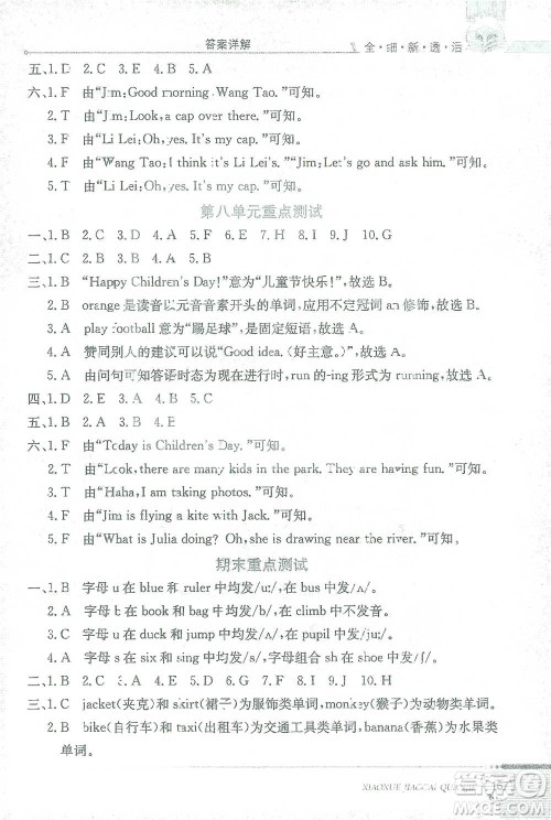 现代教育出版社2021小学教材全解三年级英语下册福建教育版参考答案 现代教育出版社2021小学教材全解三年级英语下册福建教育版参考答案