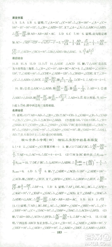 四川大学出版社2021名校课堂内外数学九年级下册人教版答案 四川大学出版社2021名校课堂内外数学九年级下册人教版答案