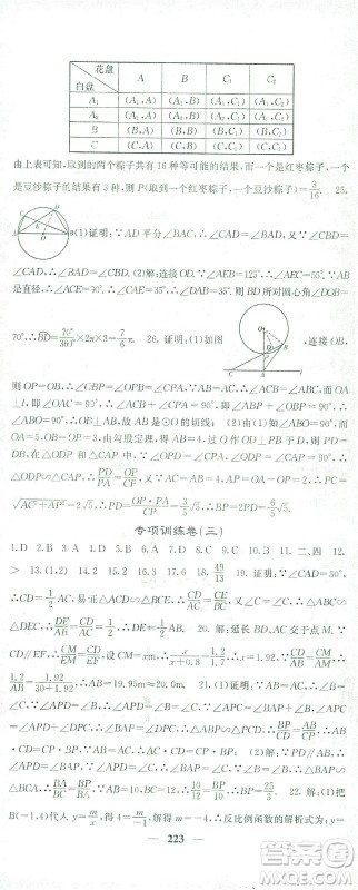 四川大学出版社2021名校课堂内外数学九年级下册人教版答案 四川大学出版社2021名校课堂内外数学九年级下册人教版答案