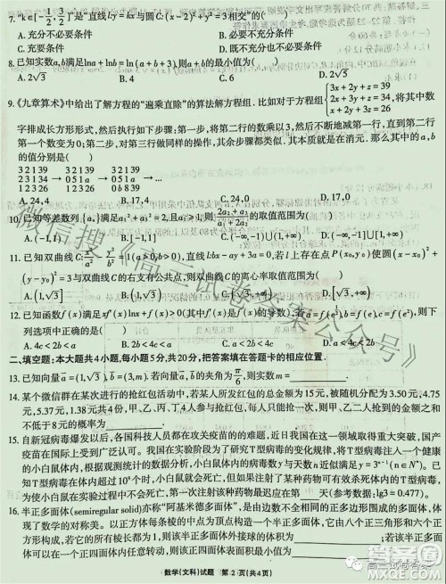 合肥一中2021届高三最后一卷文科数学试卷及答案