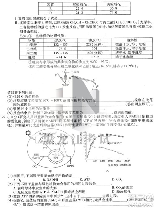 东北三省三校2021年高三第四次联合模拟考试理科综合试题及答案