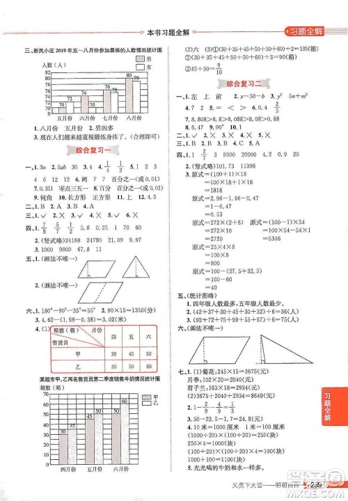 陕西人民教育出版社2021小学教材全解四年级下册数学河北教育版参考答案