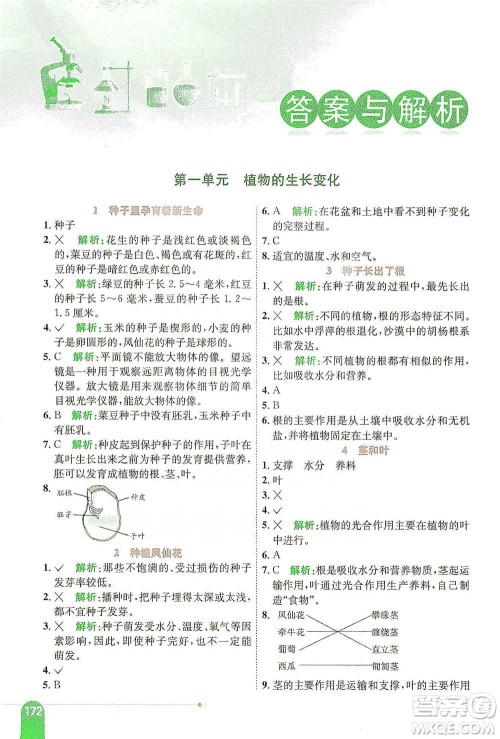 陕西人民教育出版社2021小学教材全解四年级下册科学教育科学版参考答案