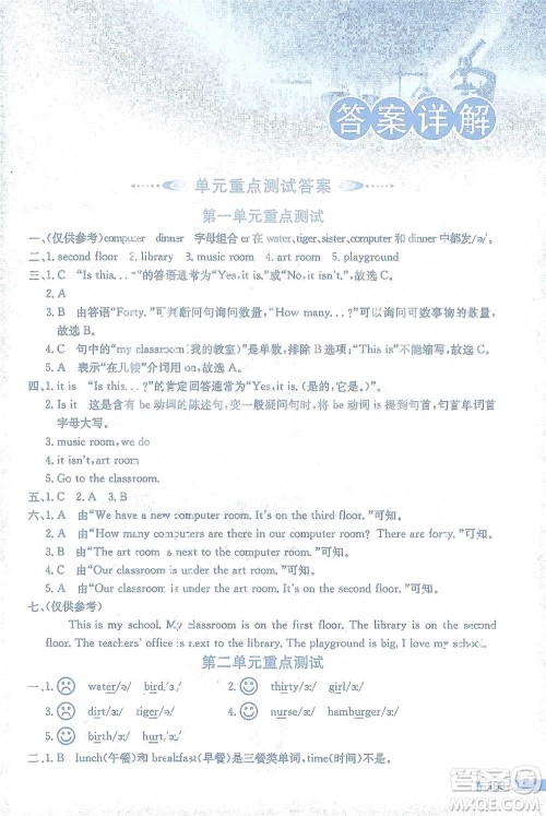 陕西人民教育出版社2021小学教材全解四年级下册英语三年级起点人教PEP版参考答案