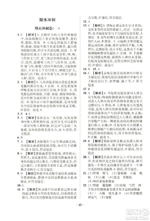 山东画报出版社2021一课三练单元测试生物七年级下册人教版答案