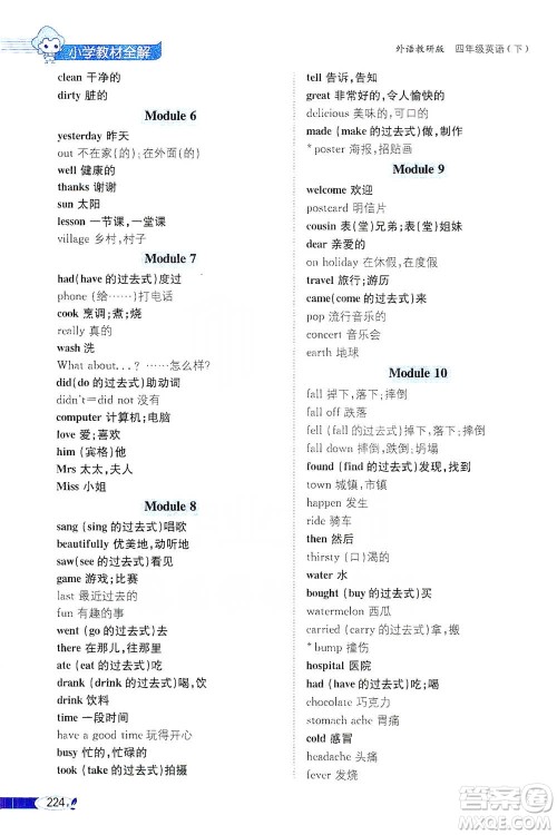 陕西人民教育出版社2021小学教材全解四年级下册英语三年级起点外语教研版参考答案 陕西人民教育出版社2021小学教材全解四年级下册英语三年级起点外语教研版参考答案