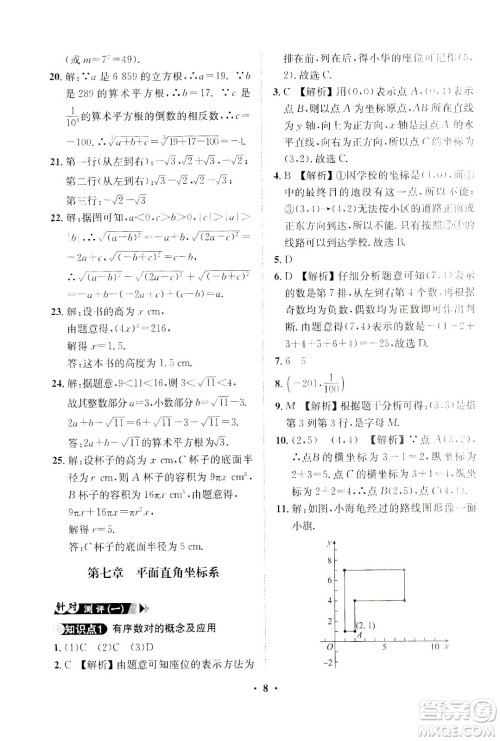 山东画报出版社2021一课三练单元测试数学七年级下册人教版答案