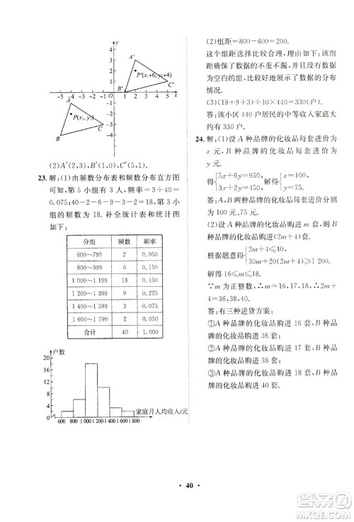 山东画报出版社2021一课三练单元测试数学七年级下册人教版答案