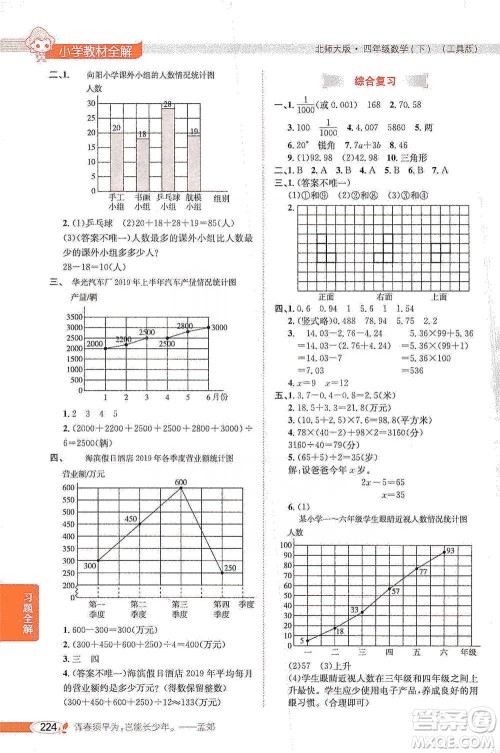 北京师范大学出版社2021小学教材全解工具版四年级下册数学北师大版参考答案