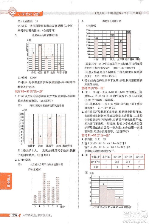 北京师范大学出版社2021小学教材全解工具版四年级下册数学北师大版参考答案