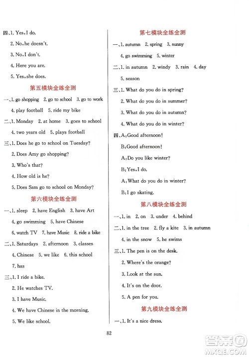 陕西人民教育出版社2021小学教材全练三年级下册三年级起点英语外语教研版参考答案