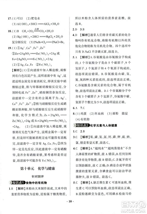 山东画报出版社2021一课三练单元测试化学九年级下册人教版答案 山东画报出版社2021一课三练单元测试化学九年级下册人教版答案