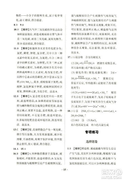 山东画报出版社2021一课三练单元测试化学九年级下册人教版答案 山东画报出版社2021一课三练单元测试化学九年级下册人教版答案