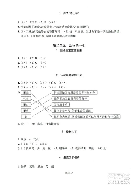 浙江少年儿童出版社2021每课一练三年级下册小学科学J教科版答案