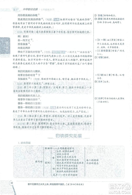 陕西人民教育出版社2021中学教材全解七年级语文下册人教版参考答案 陕西人民教育出版社2021中学教材全解七年级语文下册人教版参考答案