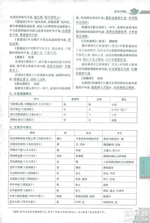 陕西人民教育出版社2021中学教材全解七年级语文下册人教版参考答案