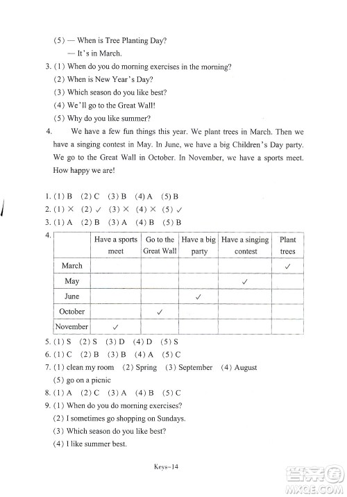 浙江少年儿童出版社2021每课一练五年级下册小学英语R人教版答案