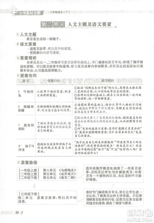 陕西人民教育出版社2021小学教材全解三年级语文下册人教版参考答案