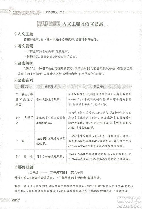 陕西人民教育出版社2021小学教材全解三年级语文下册人教版参考答案