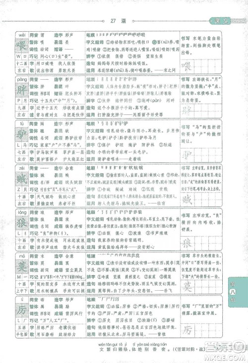 陕西人民教育出版社2021小学教材全解三年级语文下册人教版参考答案