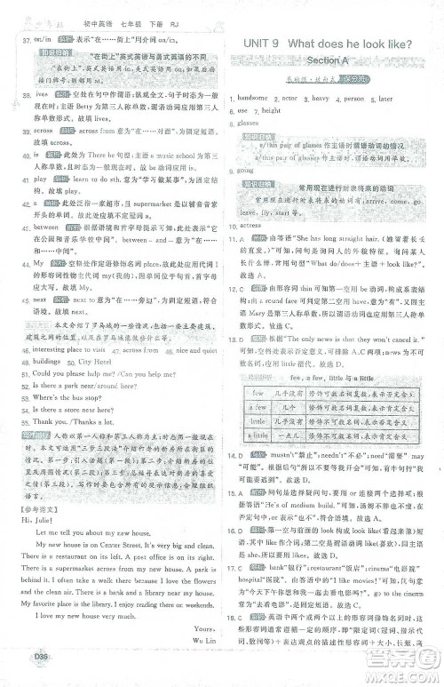 开明出版社2021少年班初中英语七年级下册人教版参考答案