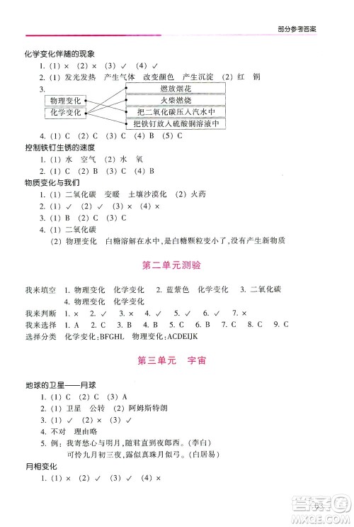 浙江少年儿童出版社2021每课一练六年级下册小学科学J教科版优化版答案