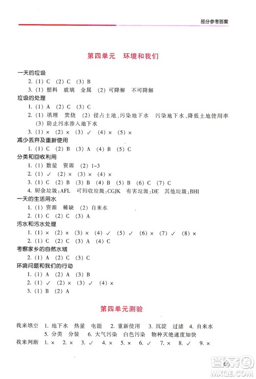 浙江少年儿童出版社2021每课一练六年级下册小学科学J教科版优化版答案