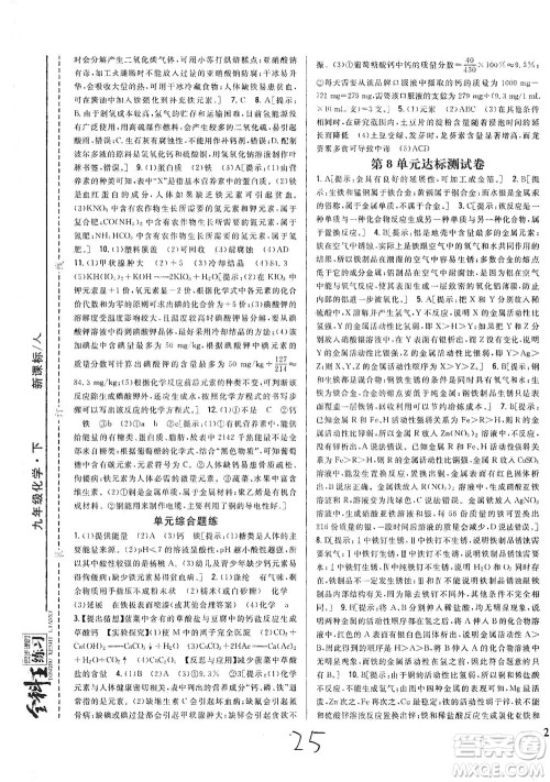 吉林人民出版社2021全科王同步课时练习测试卷化学九年级下册新课标人教版答案