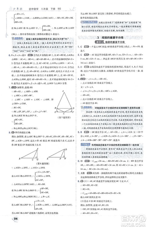 开明出版社2021少年班初中数学八年级下册北师大版参考答案