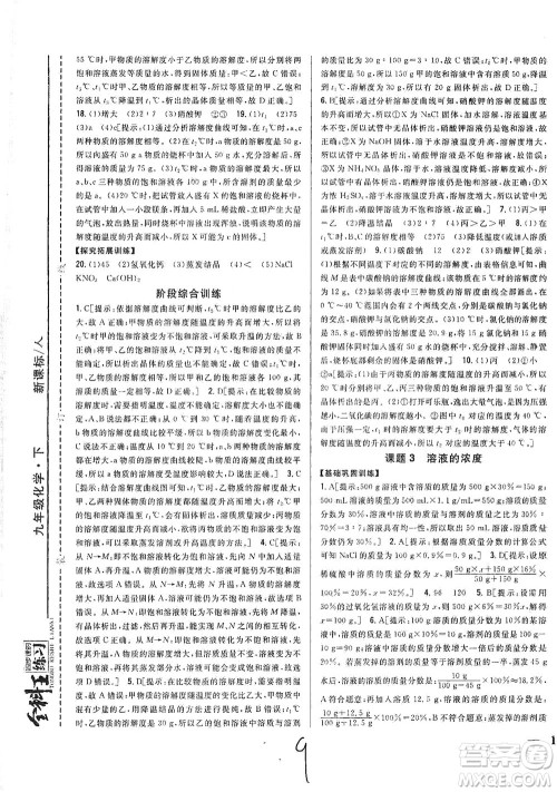 吉林人民出版社2021全科王同步课时练习化学九年级下册新课标人教版答案