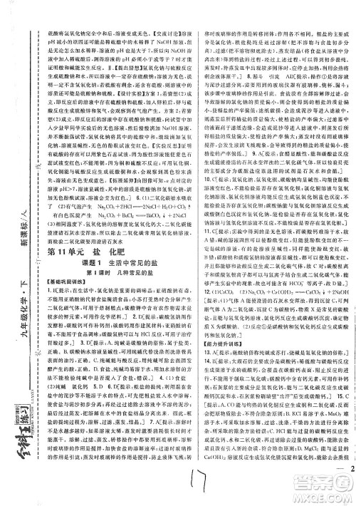 吉林人民出版社2021全科王同步课时练习化学九年级下册新课标人教版答案